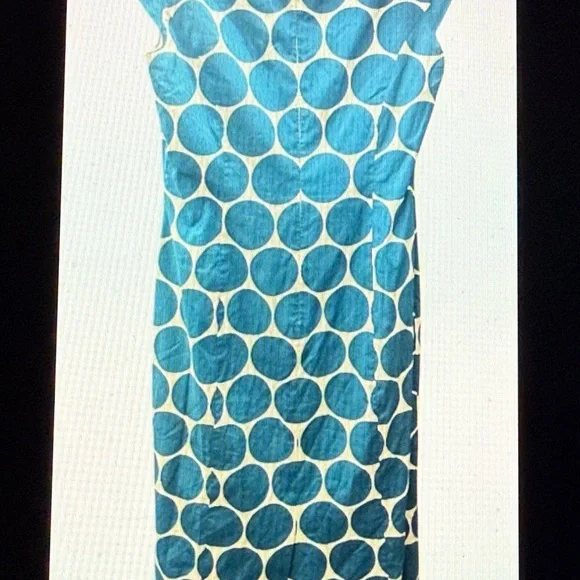 J Peterman RETRO Polka Dot Pencil Dress Women's Size 4 Lined Teal/White Preppy - Picture 4 of 11